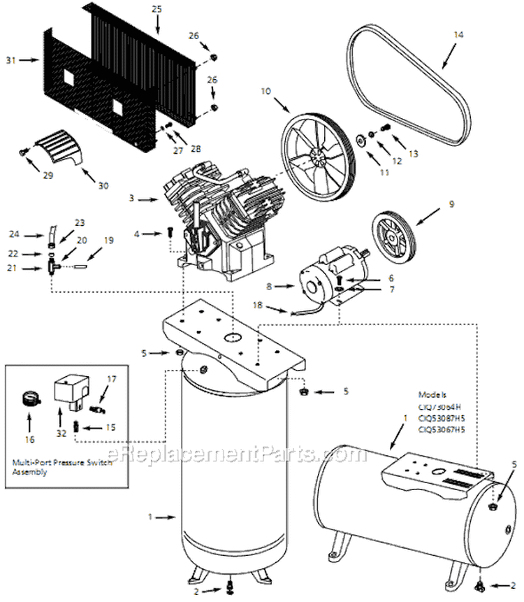 Page A Diagram and Parts List for CIQ71061V 1999 Campbell Hausfeld Compressor
